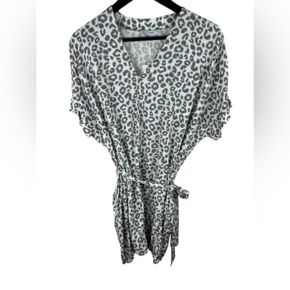 Fate Women grey white leopard short sleeve oversized shirt Mini Dress M NEW